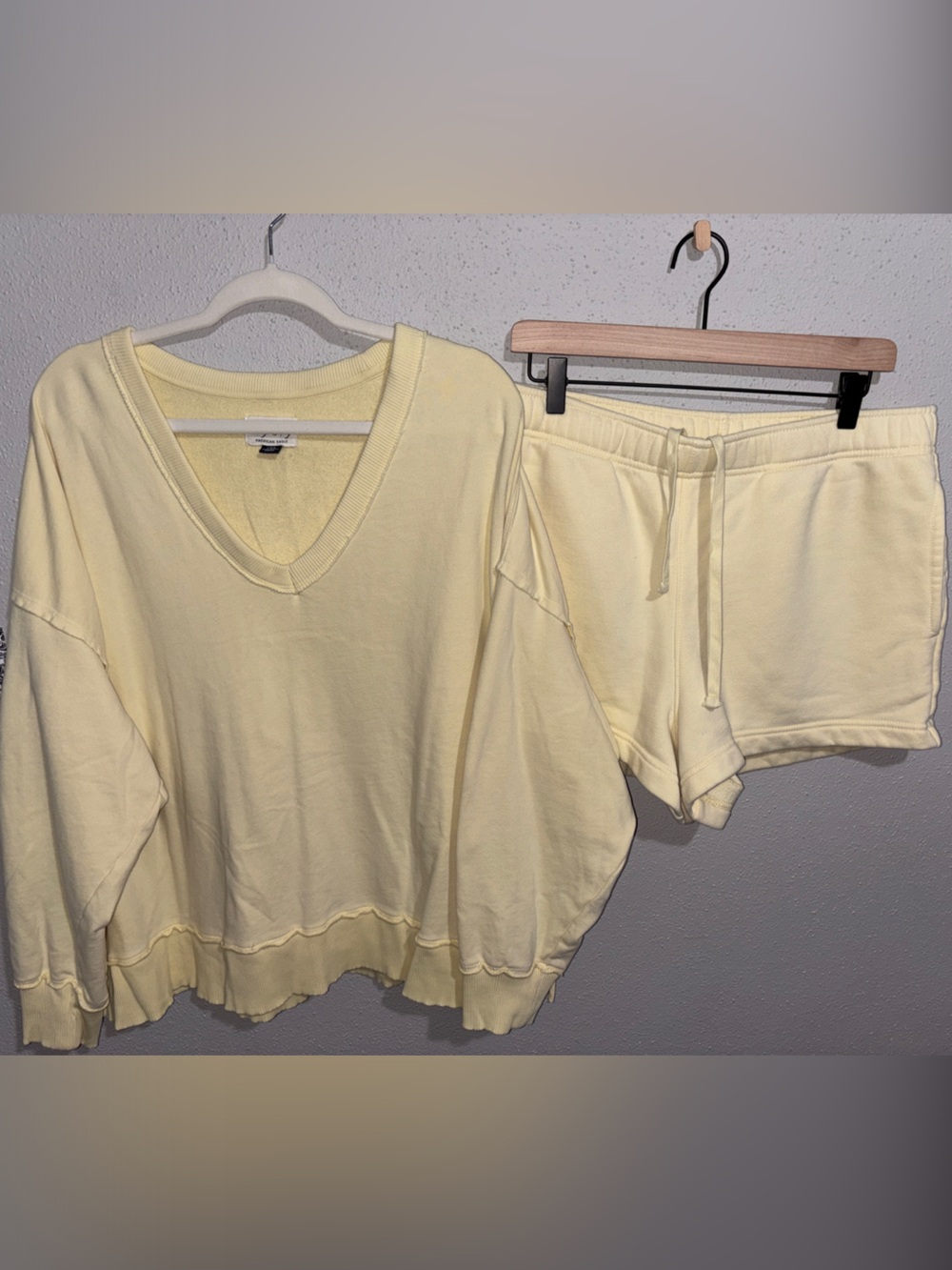 American Eagle Big Hug V-Neck Sweatshirt & AE Shorts bundle set (size Large)